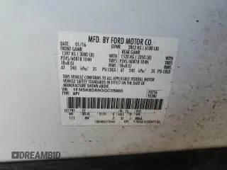 2016 Ford Explorer XLT with VIN 1FM5K8D89GGC05960, listed as a Copart auction lot 47756485 with 95,236 mi miles and Salvage Title. Bid and sale history available at carsss.com. Image 13.
