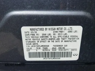 2018 Infiniti Q50 Luxe with VIN JN1EV7AP4JM590048, listed as a IAAI auction lot 41863410 with 55,727 mi miles and . Bid and sale history available at carsss.com. Image 9.