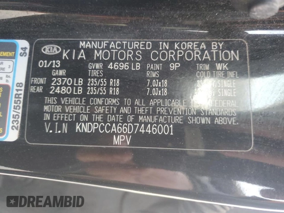 2013 Kia Sportage SX with VIN KNDPCCA66D7446001, listed as a Copart auction lot 50792695 with 95,182 mi miles and Salvage Title. Bid and sale history available at carsss.com. Image 15.