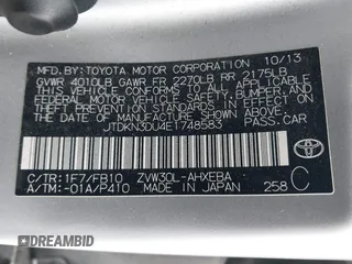2014 Toyota Prius Four with VIN JTDKN3DU4E1748583, listed as a IAAI auction lot 42044872 with 215,032 mi miles. Bid and sale history available at carsss.com. Image 9.