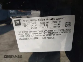 2018 Chevrolet Impala LT z VIN 2G1105S30J9116792, wystawiony jako IAAI lot #42239010 z przebiegiem 113 297 mil mil oraz . Historia ofert i sprzedaży dostępna na DreamBid. Obrazek 9.