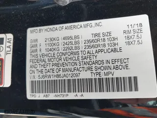 2018 Honda CR-V EX-L with VIN 5J6RW1H86JA012097, listed as a IAAI auction lot 41536679 with 60,691 mi miles. Bid and sale history available at carsss.com. Image 9.