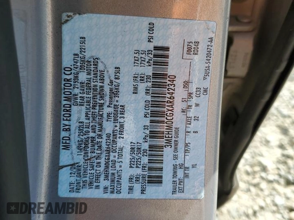 2010 Mercury Milan Premier with VIN 3MEHM0CGXAR642340, listed as a Copart auction lot 73208894 with 151,282 mi miles and Salvage Title. Bid and sale history available at carsss.com. Image 12.