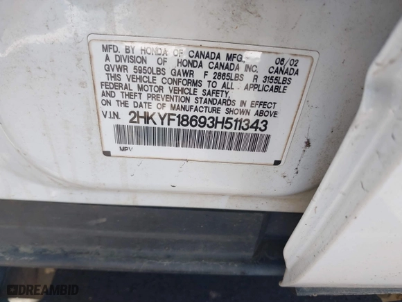 2003 Honda Pilot EX with VIN 2HKYF18693H511343, listed as a IAAI auction lot 41833640 with 300,640 mi miles. Bid and sale history available at carsss.com. Image 9.