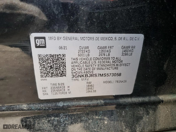 2021 Chevrolet Blazer LT with VIN 3GNKBJRS7MS573058, listed as a Copart auction lot 44967365 with 77,254 mi miles and Salvage Title. Bid and sale history available at carsss.com. Image 14.