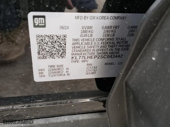 2025 Chevrolet Trax LT with VIN KL77LHEP2SC043442, listed as a Copart auction lot 89102835 with 2,222 mi miles and Salvage Title. Bid and sale history available at carsss.com. Image 13.