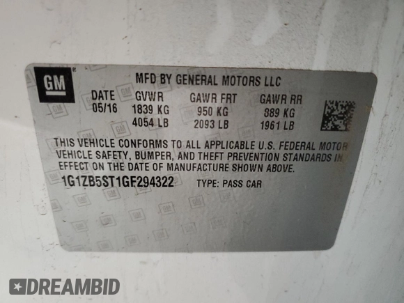 2016 Chevrolet Malibu LS with VIN 1G1ZB5ST1GF294322, listed as a Copart auction lot 55854375 with 203,748 mi miles and Clean Title. Bid and sale history available at DreamBid. Image 12.