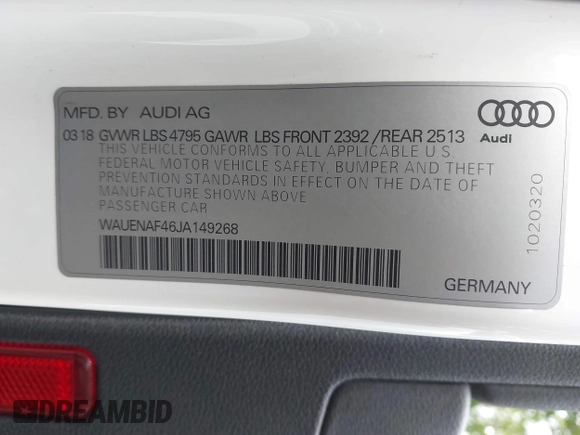 2018 Audi A4 Premium Plus z VIN WAUENAF46JA149268, wystawiony jako IAAI lot #42313647 z przebiegiem 88 562 mil mil oraz . Historia ofert i sprzedaży dostępna na DreamBid. Obrazek 9.