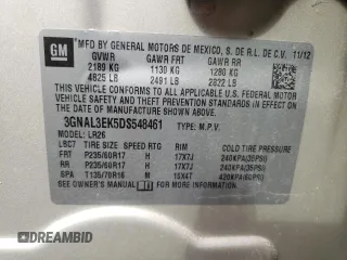 2013 Chevrolet Captiva Sport LT with VIN 3GNAL3EK5DS548461, listed as a Copart auction lot 70186684 with 79,295 mi miles and Salvage Title. Bid and sale history available at DreamBid. Image 13.