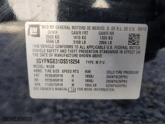2013 Cadillac SRX Luxury Collection with VIN 3GYFNGE31DS518294, listed as a Copart auction lot 49287755 with 107,424 mi miles and Clean Title. Bid and sale history available at carsss.com. Image 13.