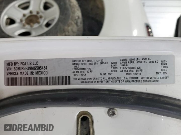 2021 Ram 2500 Tradesman with VIN 3C6UR5HJ9MG505464, listed as a Copart auction lot 51494115 with 129,282 mi miles and Clean Title. Bid and sale history available at carsss.com. Image 12.