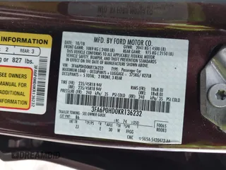 2019 Ford Fusion SE with VIN 3FA6P0HD0KR136232, listed as a IAAI auction lot 42015102 with 66,472 mi miles. Bid and sale history available at carsss.com. Image 9.