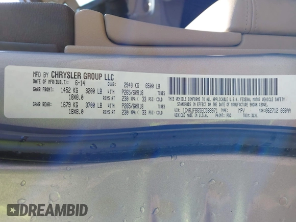 2014 Jeep Grand Cherokee Limited with VIN 1C4RJFBG5EC588971, listed as a IAAI auction lot 41971004 with 154,122 mi miles and . Bid and sale history available at DreamBid. Image 9.