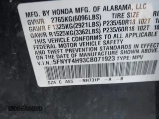 2012 Honda Pilot Touring with VIN 5FNYF4H93CB071923, listed as a IAAI auction lot 41946074 with 175,663 mi miles and . Bid and sale history available at carsss.com. Image 9.