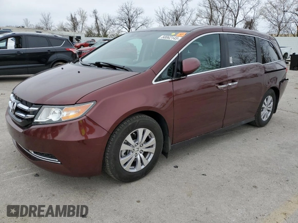 2016 Honda Odyssey EX-L with VIN 5FNRL5H6XGB090502, listed as a Copart auction lot 50062145 with 75,950 mi miles and Salvage Title. Bid and sale history available at carsss.com. Image 1.
