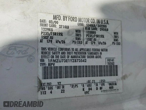 2000 Ford Explorer XLT с VIN 1FMZU73E1YZB73542, выставлен на аукционе Copart как лот 56325925 с пробегом 192 202 миль миль и Списание • Salvage title. История ставок и продаж доступна на DreamBid. Изображение 14.