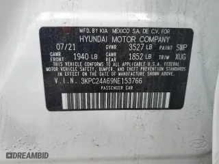 2022 Hyundai Accent SEL with VIN 3KPC24A69NE153766, listed as a Copart auction lot 50131155 with 74,128 mi miles and Salvage Title. Bid and sale history available at carsss.com. Image 12.