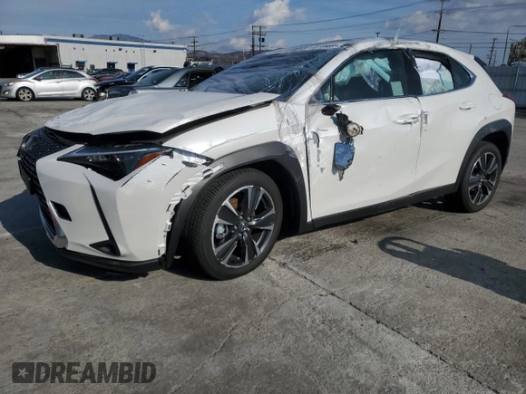 2025 Lexus UX with VIN JTHYBJAHXS2013108, listed as a Copart auction lot 45136895 with 1,350 mi miles and Salvage title. Bid and sale history available at DreamBid. Image 1.