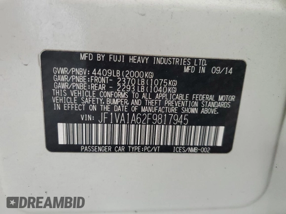 2015 Subaru WRX with VIN JF1VA1A62F9817945, listed as a Copart auction lot 44938085 with 130,491 mi miles and Salvage Title. Bid and sale history available at carsss.com. Image 12.