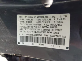 2010 Acura TL Technology z VIN 19UUA8F57AA011946, wystawiony jako IAAI lot #42398799 z przebiegiem 181 476 mil mil oraz . Historia ofert i sprzedaży dostępna na DreamBid. Obrazek 9.