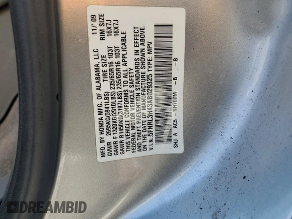 2010 Honda Odyssey EX with VIN 5FNRL3H43AB029325, listed as a Copart auction lot 52177995 with 183,345 mi miles and Salvage Title. Bid and sale history available at DreamBid. Image 14.
