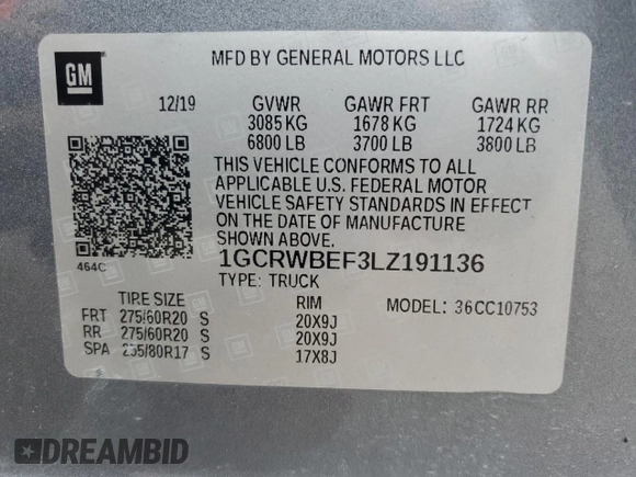 2020 Chevrolet Silverado 1500 Custom with VIN 1GCRWBEF3LZ191136, listed as a Copart auction lot 81049624 with 77,711 mi miles and Salvage Title. Bid and sale history available at carsss.com. Image 14.