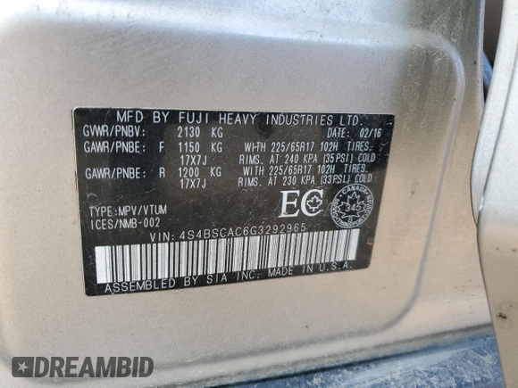 2016 Subaru Outback with VIN 4S4BSCAC6G3292965, listed as a Copart auction lot 63735185 with 315,792 mi miles and Salvage title. Bid and sale history available at DreamBid. Image 13.
