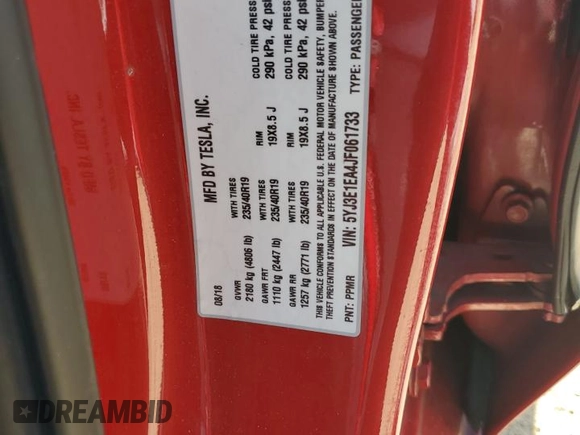 2018 Tesla Model 3 Long Range Battery z VIN 5YJ3E1EA4JF061733, wystawiony jako Copart lot #54885335 z przebiegiem 84 700 mil mil oraz Szkoda całkowita • Salvage title. Historia ofert i sprzedaży dostępna na DreamBid. Obrazek 12.