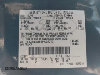 2004 Ford Ranger XL Fleet with VIN 1FTZR44U84PA35013, listed as a IAAI auction lot 42728616 with 154,385 mi miles and . Bid and sale history available at DreamBid. Image 9.