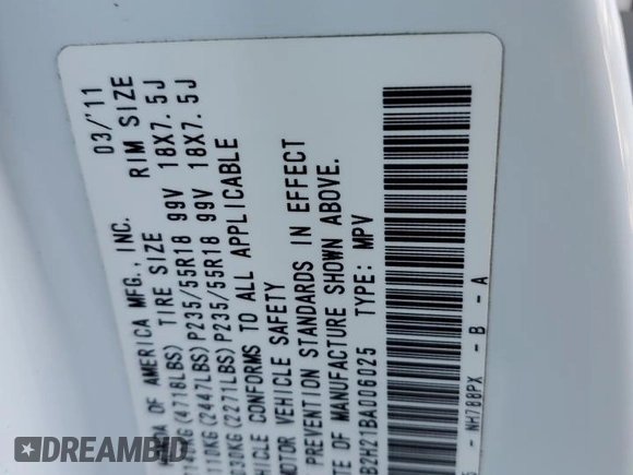 2011 Acura RDX с VIN 5J8TB2H21BA006025, выставлен на аукционе Copart как лот 55968125 с пробегом 91 983 миль миль и Списание • Salvage title. История ставок и продаж доступна на DreamBid. Изображение 12.