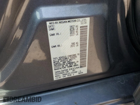 2017 Nissan Altima S z VIN 1N4AL3AP5HC165194, wystawiony jako Copart lot #57649575 z przebiegiem 87 471 mil mil oraz Szkoda całkowita • Salvage title. Historia ofert i sprzedaży dostępna na DreamBid. Obrazek 12.