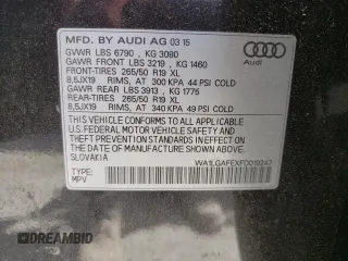 2015 Audi Q7 Premium Plus with VIN WA1LGAFEXFD019247, listed as a Copart auction lot 56063245 with 183,825 mi miles and Clean Title. Bid and sale history available at DreamBid. Image 13.