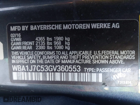 2016 BMW 2 Series M235i with VIN WBA1J7C53GV360553, listed as a IAAI auction lot 41561144 with 1 mi miles. Bid and sale history available at carsss.com. Image 9.