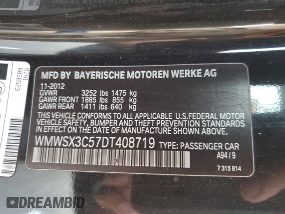 2013 MINI Coupe S z VIN WMWSX3C57DT408719, wystawiony jako Copart lot #75440574 z przebiegiem Nie podano mil oraz Szkoda całkowita • Salvage title. Historia ofert i sprzedaży dostępna na DreamBid. Obrazek 12.