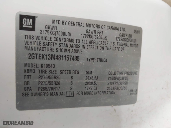 2008 GMC Sierra 1500 Work Truck with VIN 2GTEK13M481157485, listed as a IAAI auction lot 41565279 with 312,223 mi miles. Bid and sale history available at carsss.com. Image 9.