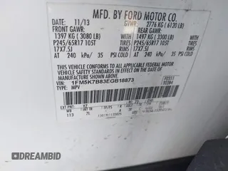 2014 Ford Explorer with VIN 1FM5K7B83EGB18873, listed as a IAAI auction lot 42280717 with 117,579 mi miles and . Bid and sale history available at DreamBid. Image 9.