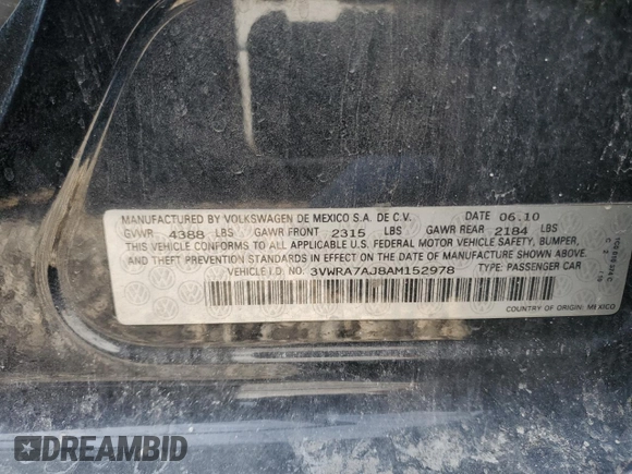 2010 Volkswagen Jetta Wolfsburg Edition с VIN 3VWRA7AJ8AM152978, выставлен на аукционе Copart как лот 43834035 с пробегом 153 252 миль миль и Списание • Salvage title. История ставок и продаж доступна на DreamBid. Изображение 12.