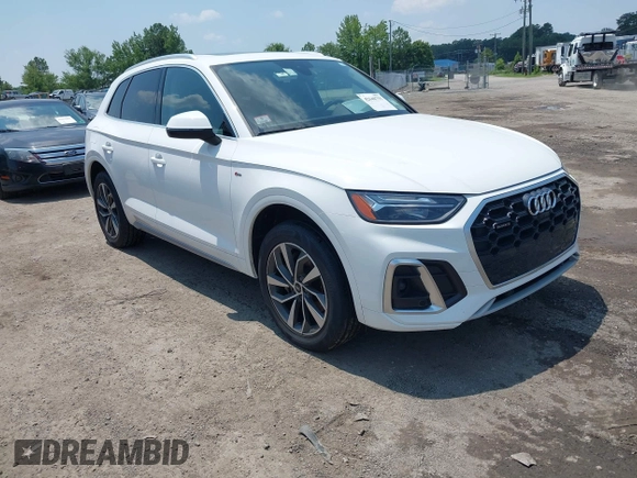 2023 Audi Q5 S line Premium Plus with VIN WA1EAAFY5P2102019, listed as a IAAI auction lot 42648755 with 49,823 mi miles and . Bid and sale history available at DreamBid. Image 1.