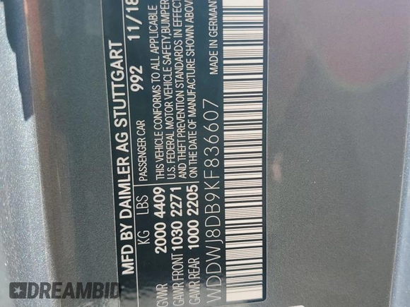 2019 Mercedes-Benz C 300 with VIN WDDWJ8DB9KF836607, listed as a Copart auction lot 50102075 with 9,358 mi miles and Salvage title. Bid and sale history available at DreamBid. Image 14.