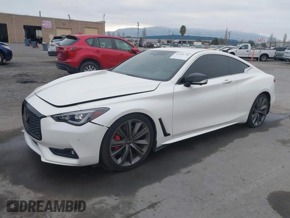 2021 Infiniti Q60 Red Sport 400 with VIN JN1FV7LK1MM530013, listed as a IAAI auction lot 41461752 with 52,844 mi miles and . Bid and sale history available at DreamBid. Image 2.