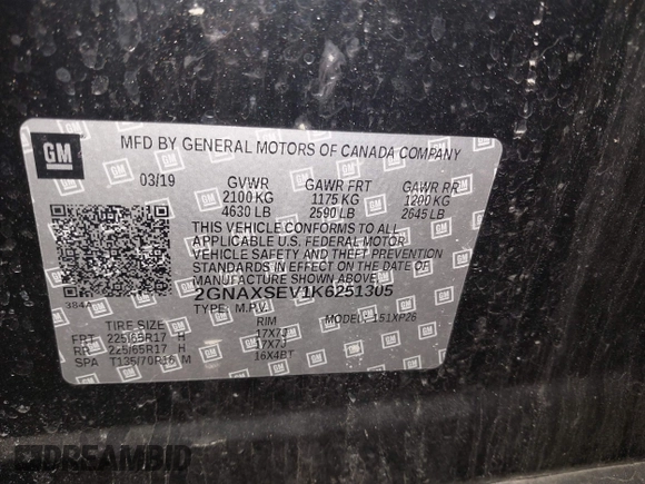 2019 Chevrolet Equinox LS with VIN 2GNAXSEV1K6251305, listed as a IAAI auction lot 41945453 with 154,300 mi miles and . Bid and sale history available at DreamBid. Image 9.