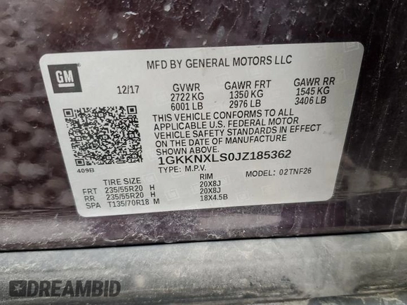 2018 GMC Acadia Denali with VIN 1GKKNXLS0JZ185362, listed as a Copart auction lot 51162445 with 105,278 mi miles and Salvage Title. Bid and sale history available at DreamBid. Image 14.