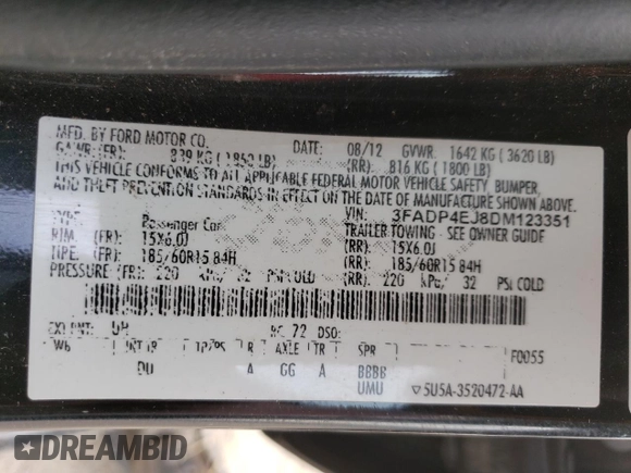 2013 Ford Fiesta SE with VIN 3FADP4EJ8DM123351, listed as a Copart auction lot 48462125 with 90,955 mi miles and Clean Title. Bid and sale history available at carsss.com. Image 12.