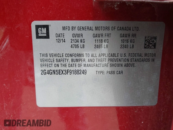 2015 Buick Regal Premium I with VIN 2G4GN5EX3F9188249, listed as a IAAI auction lot 42109855 with 123,124 mi miles and . Bid and sale history available at DreamBid. Image 9.