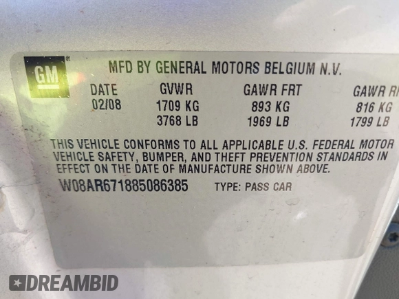 2008 Saturn Astra XE with VIN W08AR671885086385, listed as a IAAI auction lot 42156723 with 68,139 mi miles. Bid and sale history available at carsss.com. Image 9.