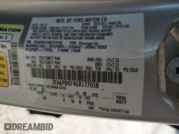 2016 Ford Fusion SE with VIN 3FA6P0H74GR177058, listed as a Copart auction lot 54931275 with 196,502 mi miles and Salvage title. Bid and sale history available at DreamBid. Image 13.