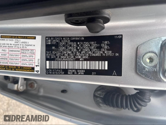 2010 Toyota 4Runner Trail with VIN JTEBU5JR6A5005677, listed as a IAAI auction lot 42053158 with 249,747 mi miles and . Bid and sale history available at DreamBid. Image 9.