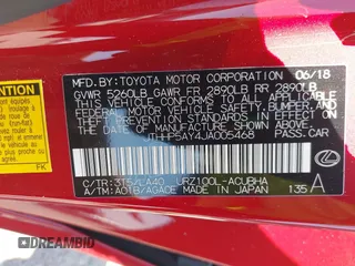 2018 Lexus LC with VIN JTHHP5AY4JA005468, listed as a IAAI auction lot 40055011 with 1 mi miles. Bid and sale history available at carsss.com. Image 9.