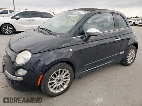 2012 FIAT 500 Lounge with VIN 3C3CFFER3CT370540, listed as a Copart auction lot 53429575 with 104,027 mi miles and Salvage title. Bid and sale history available at DreamBid. Image 1.