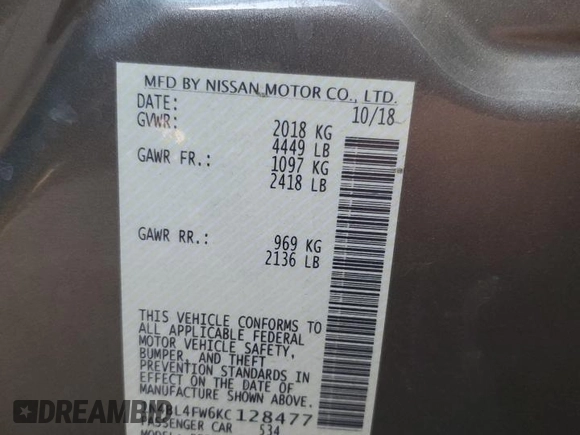 2019 Nissan Altima 2.5 Platinum with VIN 1N4BL4FW6KC128477, listed as a Copart auction lot 87591245 with 151,936 mi miles and Non Repairable. Bid and sale history available at carsss.com. Image 14.
